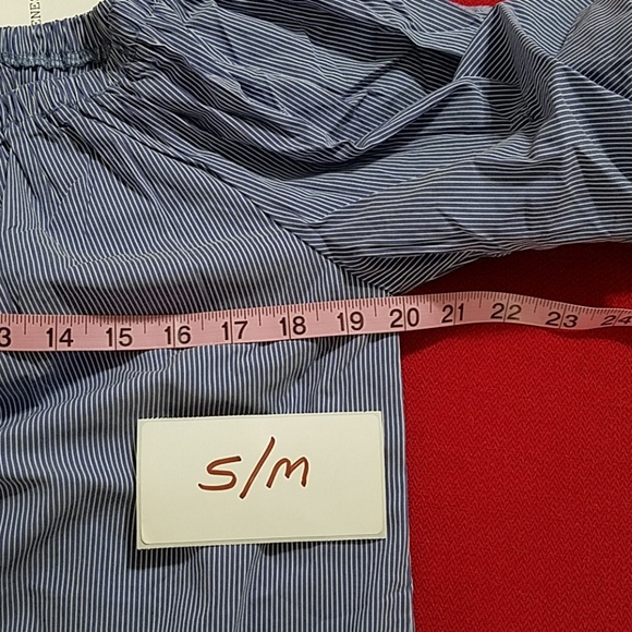 Blue and white 3 tier puffy sleeve top tunic stretchy neckline S/M boho 70s vibe - Picture 4 of 6